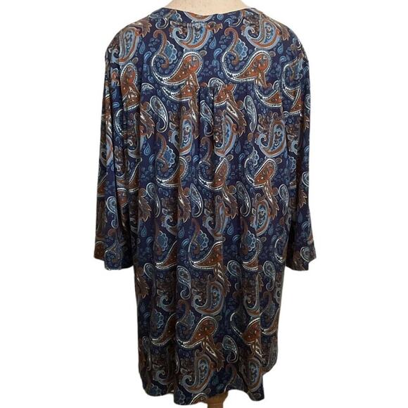 Lienridy Women's 4X Blue Orange Tunic Blouse Top Paisley Print Long Sleeve New - Picture 9 of 11